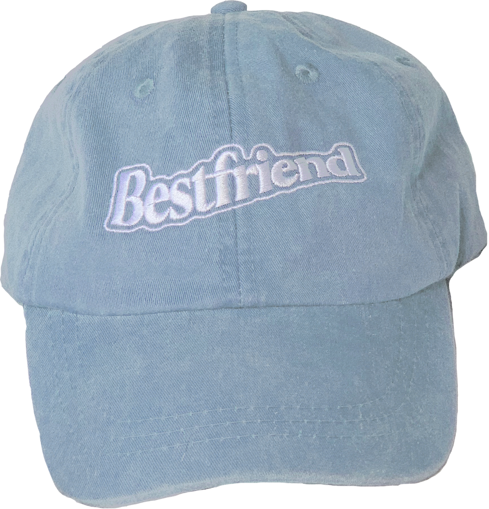 baby blue dad hat embroidered with the name Bestfriend
